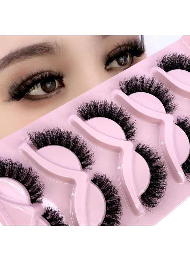 HBZGTLAD NEW 5 Pairs Fluffy Natural Lashes Makeup Handmade Reusable Short 8mm-22mm Wispy Strip Faux Mink False Lashes (RU-1)