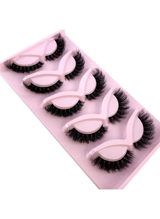 HBZGTLAD NEW 5 Pairs Fluffy Natural Lashes Makeup Handmade Reusable Short 8mm-22mm Wispy Strip Faux Mink False Lashes (RU-1)