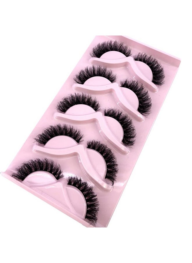 HBZGTLAD NEW 5 Pairs Fluffy Natural Lashes Makeup Handmade Reusable Short 8mm-22mm Wispy Strip Faux Mink False Lashes (RU-1)