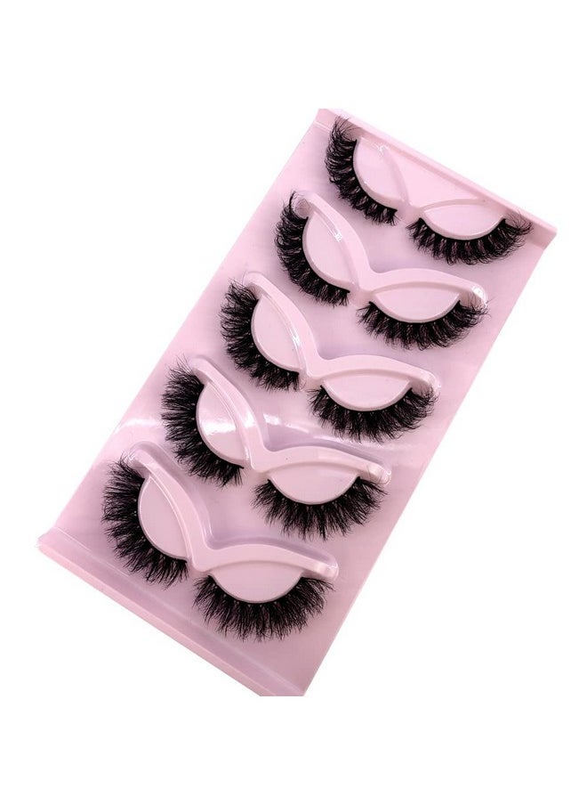 HBZGTLAD NEW 5 Pairs Fluffy Natural Lashes Makeup Handmade Reusable Short 8mm-22mm Wispy Strip Faux Mink False Lashes (RU-1)