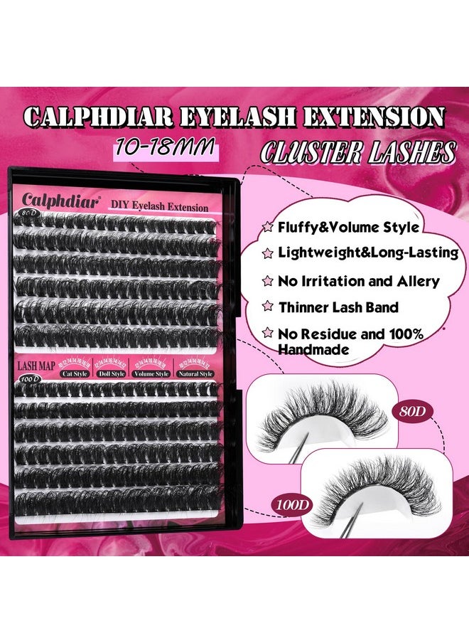 Fluffy Lash Clusters 80D+100D Thick Eyelash Clusters D Curl Cluster Eyelash Extensions Russian Cluster Lashes Wispy Lashes Clusters 234pcs False Mink Eyelashes 10-18mm DIY Lash Extension by Calphdiar