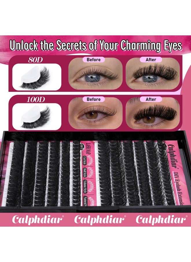 Fluffy Lash Clusters 80D+100D Thick Eyelash Clusters D Curl Cluster Eyelash Extensions Russian Cluster Lashes Wispy Lashes Clusters 234pcs False Mink Eyelashes 10-18mm DIY Lash Extension by Calphdiar