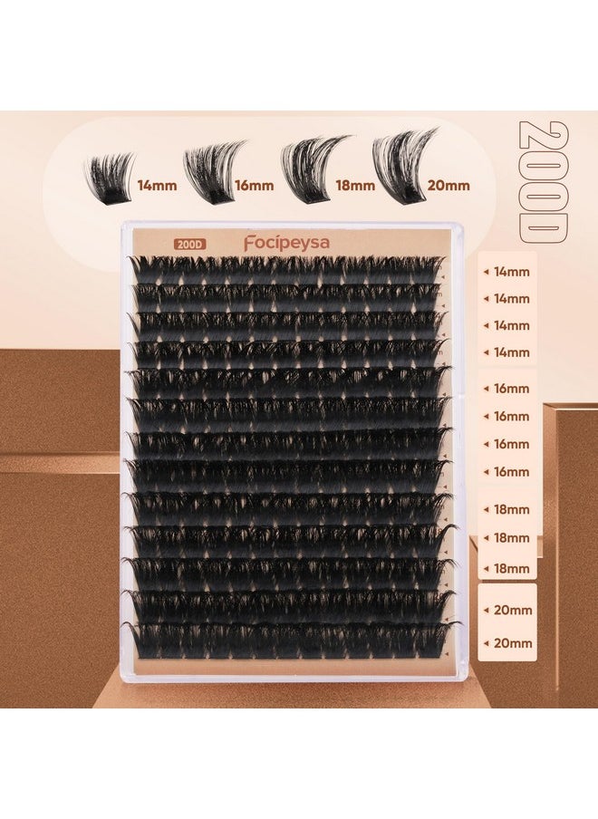Focipeysa Eyelash Extensions 200D Lash Clusters 14-20MM Lashes Extensions Thick Lash Clusters D Curl Individual Lashes Extensions Soft Reusable Cluster Lash Extension DIY Lash Cluster Extensions