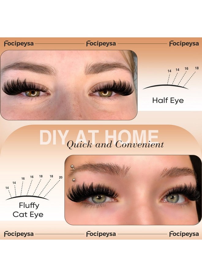 Focipeysa Eyelash Extensions 200D Lash Clusters 14-20MM Lashes Extensions Thick Lash Clusters D Curl Individual Lashes Extensions Soft Reusable Cluster Lash Extension DIY Lash Cluster Extensions