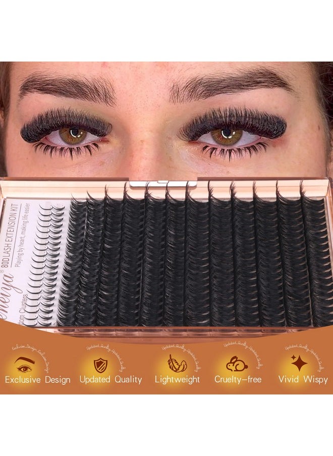 Geeneiya Cluster Eyelash Extensions Kit Bottom Lash Clusters 10-20mm DIY Lash Extension Kit Wispy Volume Individual Eyelashes with Waterproof Lash Bond and Seal Applicator for Beginners