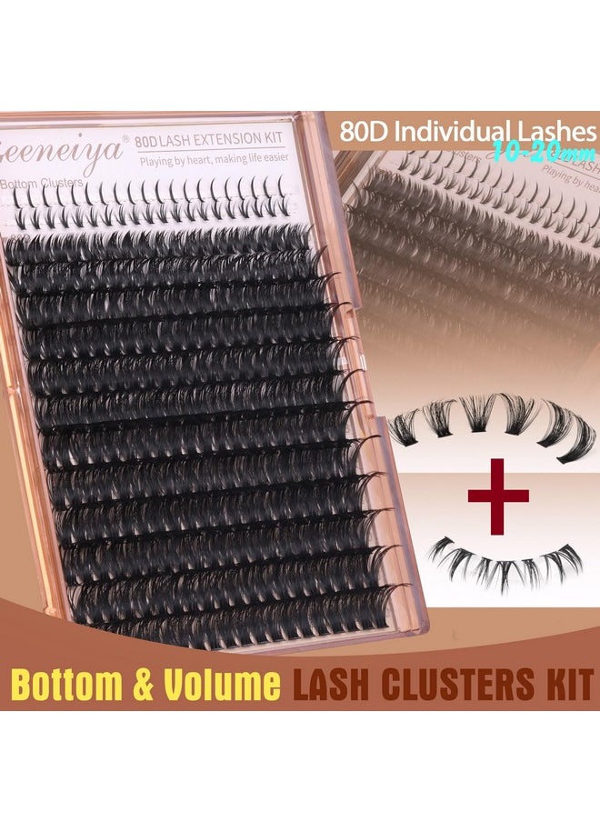 Geeneiya Cluster Eyelash Extensions Kit Bottom Lash Clusters 10-20mm DIY Lash Extension Kit Wispy Volume Individual Eyelashes with Waterproof Lash Bond and Seal Applicator for Beginners