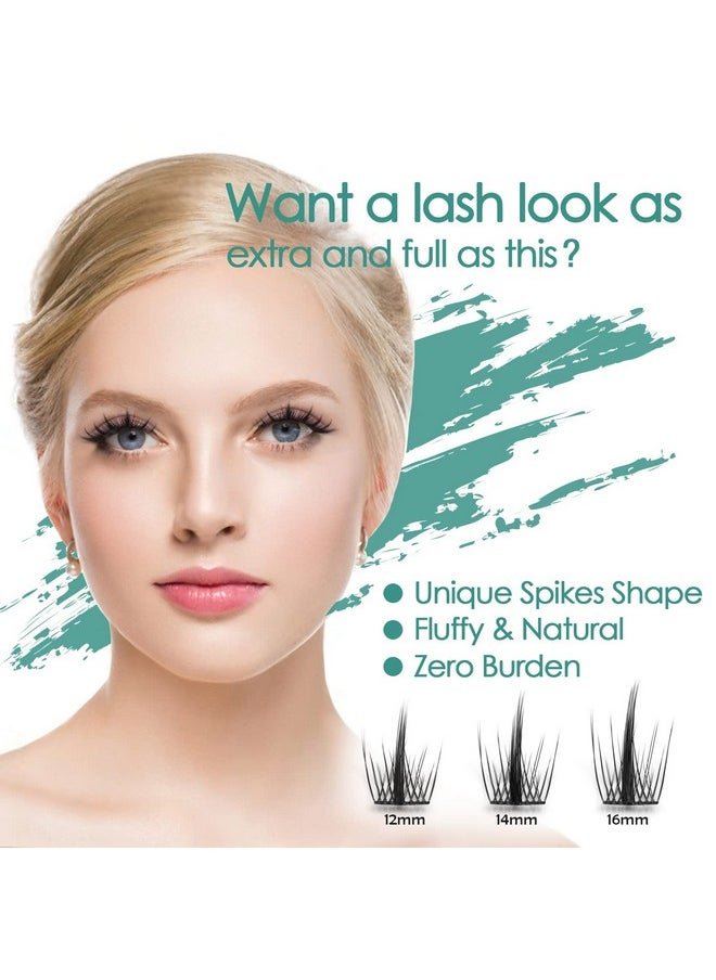 DIY Eyelash Extension, 3D Effect Glue Bonded Band Individual Lash 48 Clusters Volume Lashes Set, Home Eyelash Extension, C curl Lashes Pack 12MM-Spikes-48 Clusters