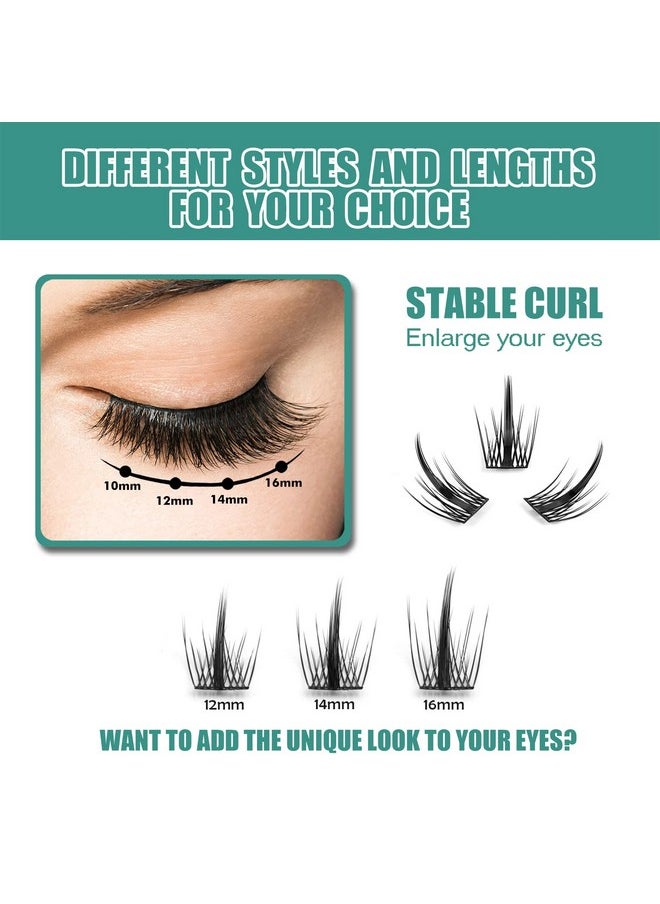 DIY Eyelash Extension, 3D Effect Glue Bonded Band Individual Lash 48 Clusters Volume Lashes Set, Home Eyelash Extension, C curl Lashes Pack 12MM-Spikes-48 Clusters