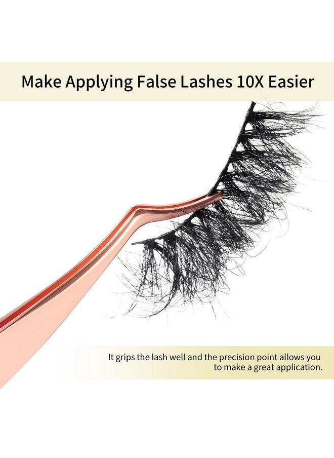 Miuffue Lash Applicator Tool DIY False Eyelash Applicator Tool Stainless Steel Curved Eyelash Tweezers for Cluster Lash Strip Lashes, Rose Gold