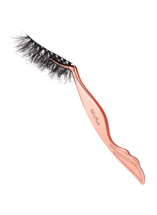 Miuffue Lash Applicator Tool DIY False Eyelash Applicator Tool Stainless Steel Curved Eyelash Tweezers for Cluster Lash Strip Lashes, Rose Gold
