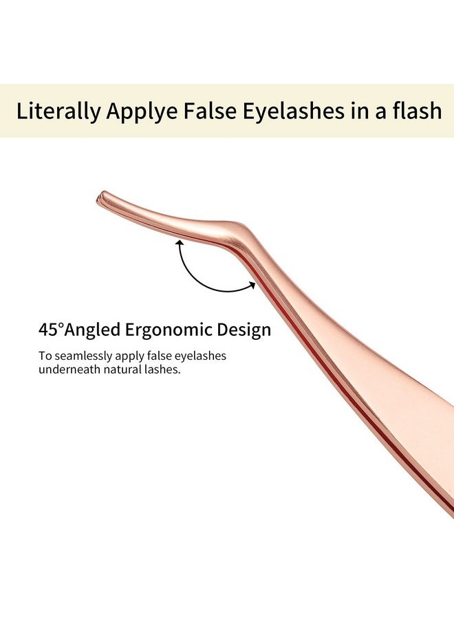 Miuffue Lash Applicator Tool DIY False Eyelash Applicator Tool Stainless Steel Curved Eyelash Tweezers for Cluster Lash Strip Lashes, Rose Gold