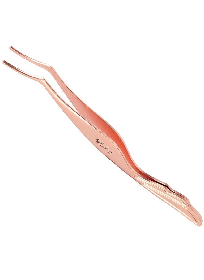 Miuffue Lash Applicator Tool DIY False Eyelash Applicator Tool Stainless Steel Curved Eyelash Tweezers for Cluster Lash Strip Lashes, Rose Gold