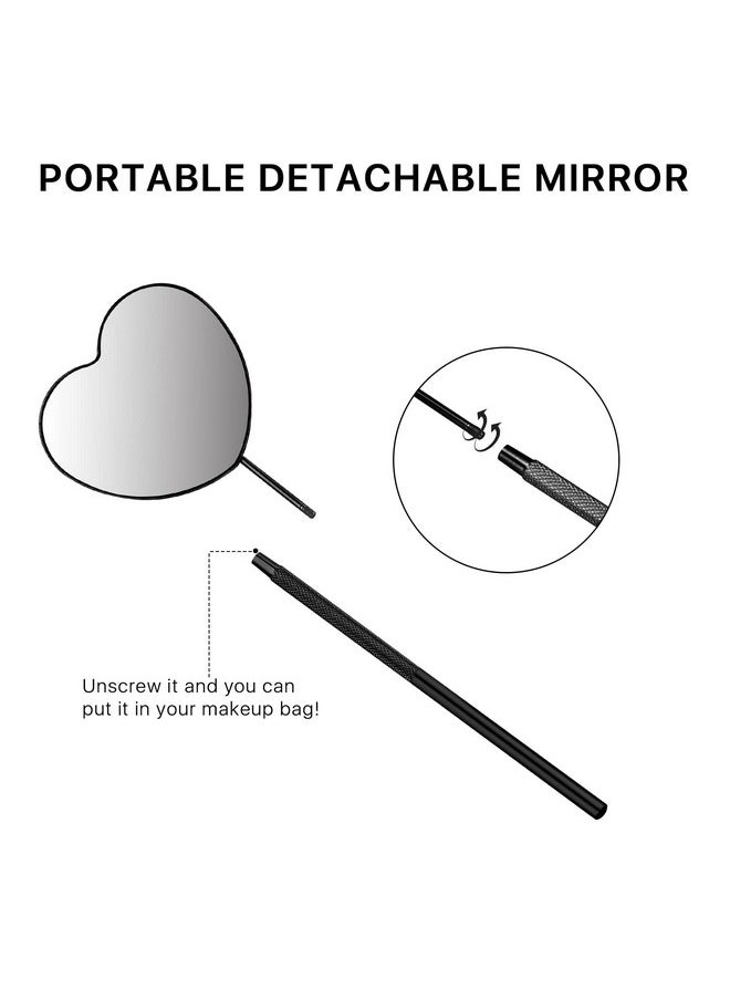 Miuffue Lovely Lash Mirror, Heart Shaped Detachable Stainless Steel Eyelash Mirror, 2.2inch Lash Mirror for Eyelash Extensions, Lash Extension Supplies and Tool for Lash Techs, Black