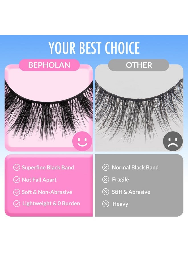 Bepholan False Eyelashes Natural Look Wispy 3D Super Fluffy False Lashes Volume Cat Eye Lashes 5 Pairs Faux Mink Lashes (DV05)