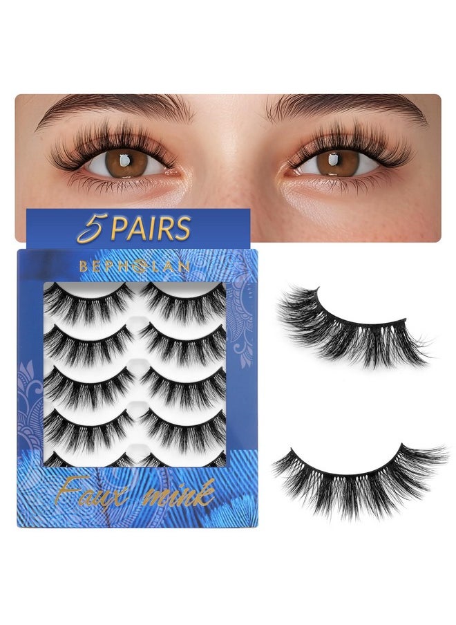 Bepholan False Eyelashes Natural Look Wispy 3D Super Fluffy False Lashes Volume Cat Eye Lashes 5 Pairs Faux Mink Lashes (DV05)