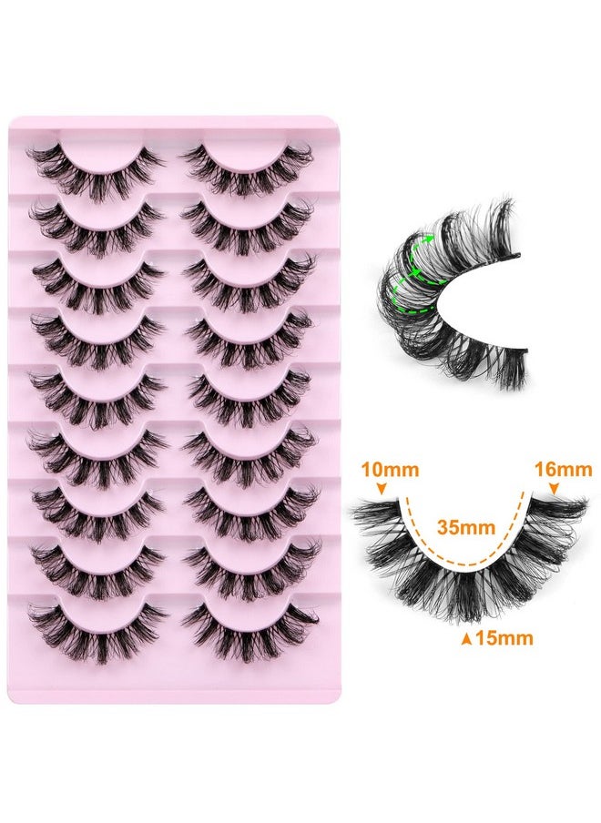 ALPHONSE Russian Lashes Clear Band False Eyelashes Natural Look D Curl Curly Fake Lashes Russian Strip Faux Mink Eyelashes 9 Pairs Pack