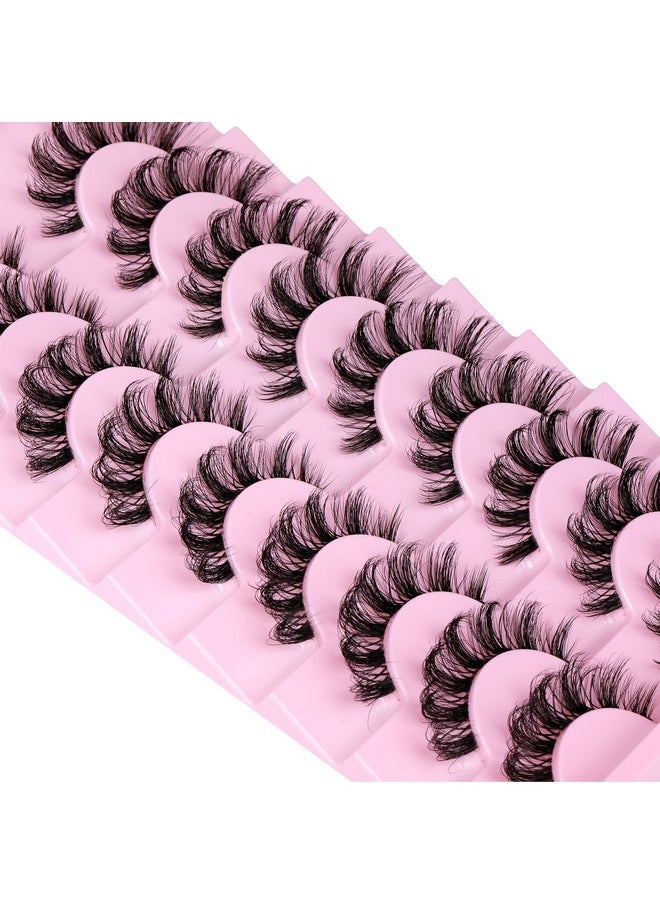 ALPHONSE Russian Lashes Clear Band False Eyelashes Natural Look D Curl Curly Fake Lashes Russian Strip Faux Mink Eyelashes 9 Pairs Pack