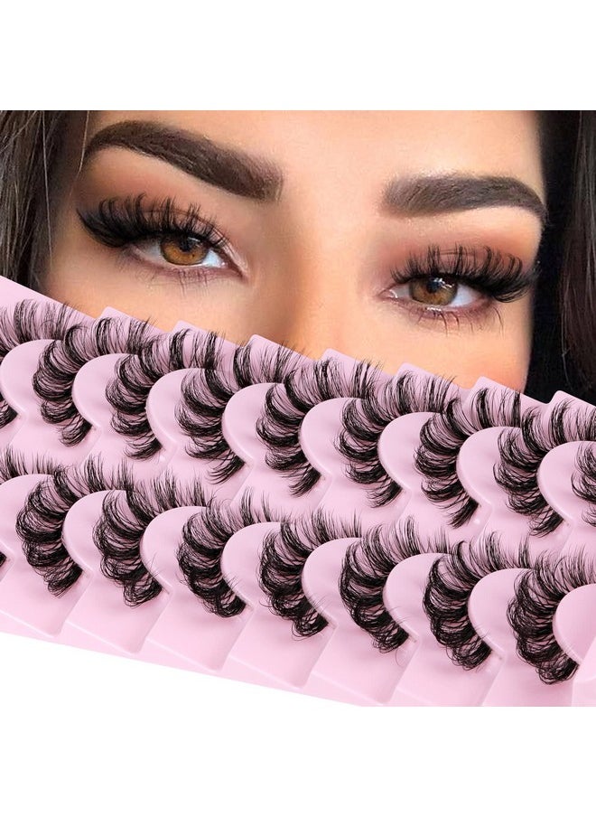 ALPHONSE Russian Lashes Clear Band False Eyelashes Natural Look D Curl Curly Fake Lashes Russian Strip Faux Mink Eyelashes 9 Pairs Pack