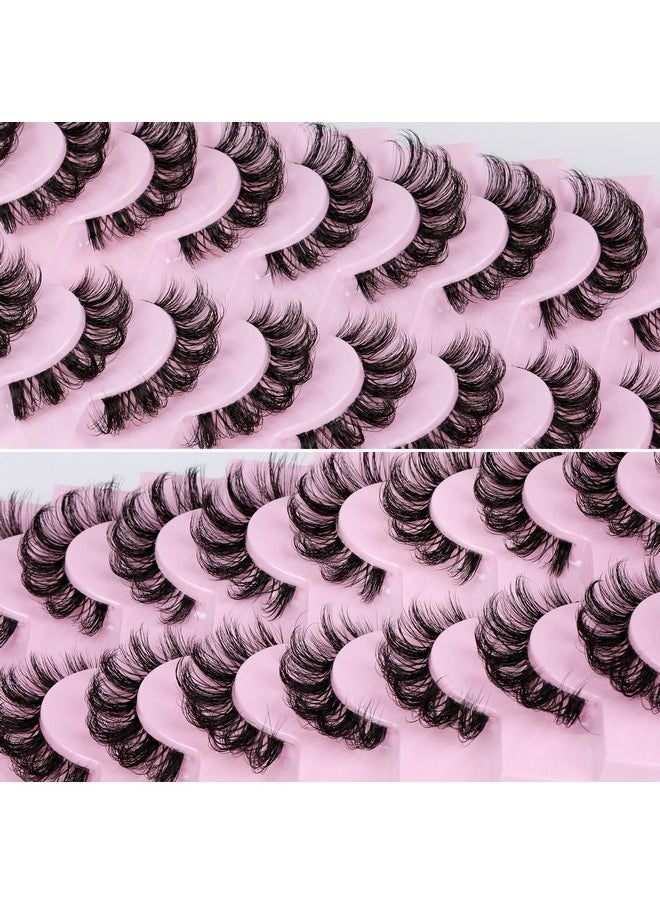 ALPHONSE Russian Lashes Clear Band False Eyelashes Natural Look D Curl Curly Fake Lashes Russian Strip Faux Mink Eyelashes 9 Pairs Pack