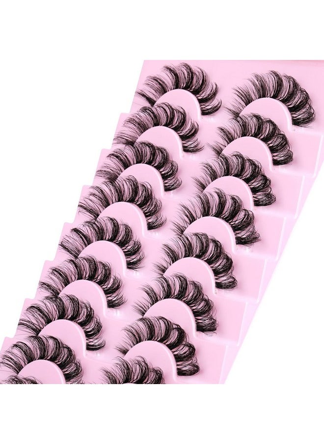 ALPHONSE Russian Lashes Clear Band False Eyelashes Natural Look D Curl Curly Fake Lashes Russian Strip Faux Mink Eyelashes 9 Pairs Pack