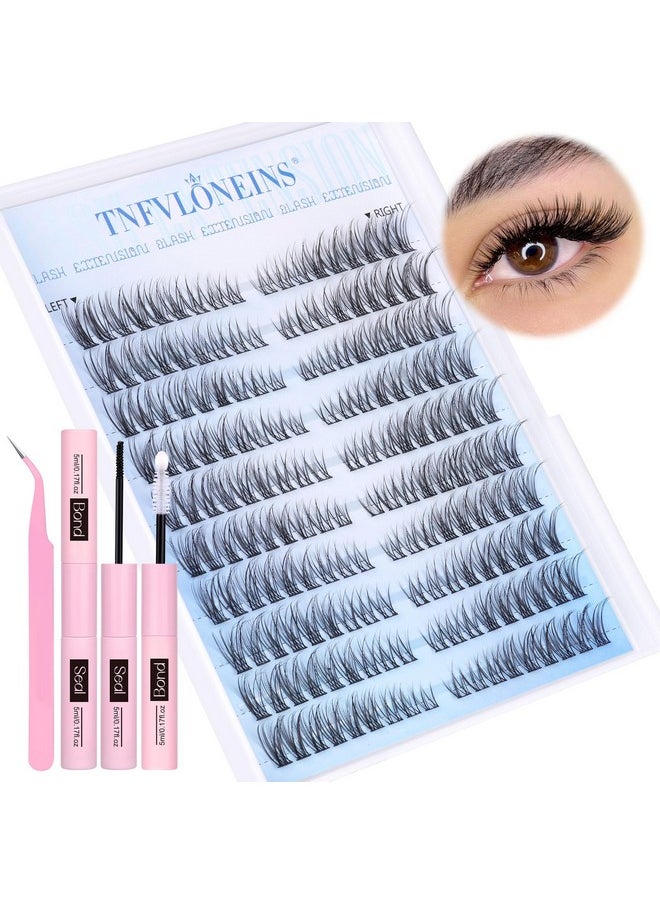 Wispy Lash Extension Kit Natural Lash Clusters 180Pcs Individual Lashes Clusters Kit Natural Eyelash Extension Kit C Curl Cluster Eyelash Extensions with Bond and Seal and Tweezers by TNFVLONEINS