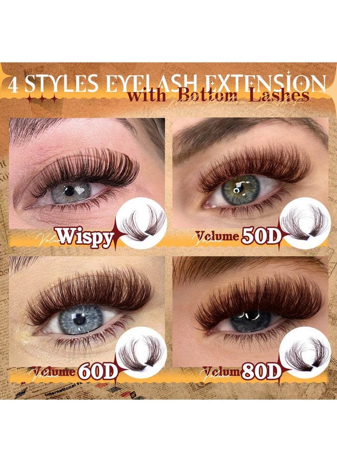 Eefofnn Brown Lash Clusters 360 pcs Eyelash Extension Natural Individual Lashes Brown Wispy+50P+60P+80P+Bottom Lashes Clusters DIY Lash Extension 5 Styles Cluster Lashes D Curl Lash Extension
