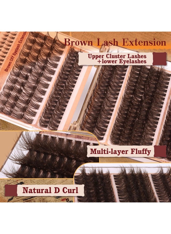 Eefofnn Brown Lash Clusters 360 pcs Eyelash Extension Natural Individual Lashes Brown Wispy+50P+60P+80P+Bottom Lashes Clusters DIY Lash Extension 5 Styles Cluster Lashes D Curl Lash Extension