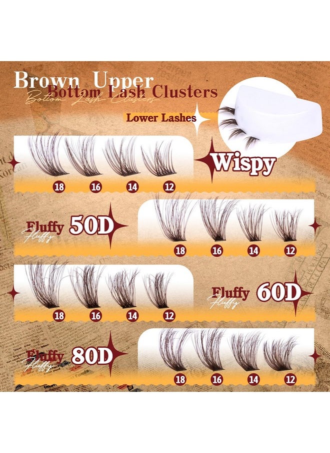 Eefofnn Brown Lash Clusters 360 pcs Eyelash Extension Natural Individual Lashes Brown Wispy+50P+60P+80P+Bottom Lashes Clusters DIY Lash Extension 5 Styles Cluster Lashes D Curl Lash Extension