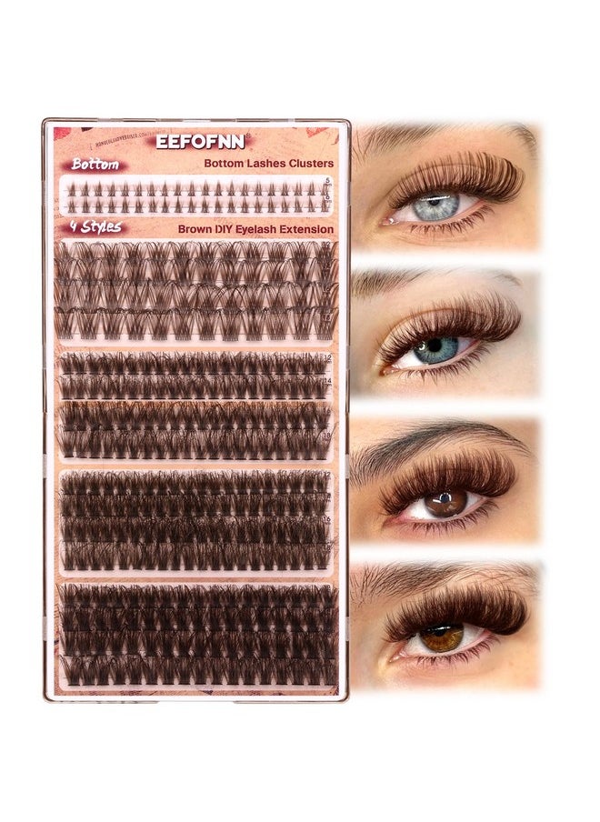 Eefofnn Brown Lash Clusters 360 pcs Eyelash Extension Natural Individual Lashes Brown Wispy+50P+60P+80P+Bottom Lashes Clusters DIY Lash Extension 5 Styles Cluster Lashes D Curl Lash Extension