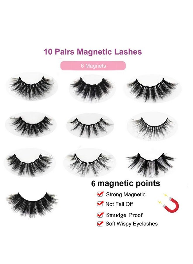 DAODER Wispy Magnetic Eyelashes Natural Magnetic Lashes Dramatic Magnetic False Eyelashes long with 4 Magnetic Eyeliner Kit 10 Various Magnetic Fake Eyelashes Strip with 6 Magnets Reusable