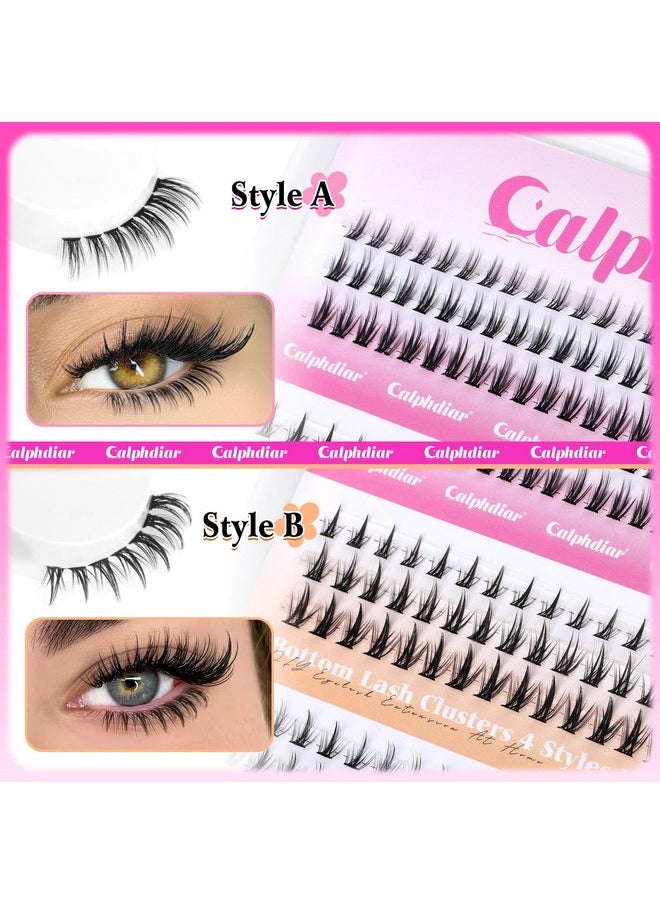 Bottom Lash Clusters DIY Eyelash Extensions 4 Styles Lower Lashes Wispy Bottom Individual Lashes 5-7mm Natural Thin Band Eyelash Clusters 195pcs for Bottom Lash Extension by calphdiar