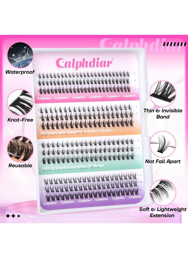 Bottom Lash Clusters DIY Eyelash Extensions 4 Styles Lower Lashes Wispy Bottom Individual Lashes 5-7mm Natural Thin Band Eyelash Clusters 195pcs for Bottom Lash Extension by calphdiar