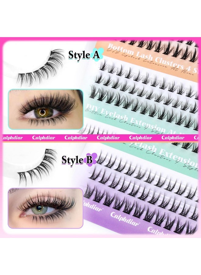 Bottom Lash Clusters DIY Eyelash Extensions 4 Styles Lower Lashes Wispy Bottom Individual Lashes 5-7mm Natural Thin Band Eyelash Clusters 195pcs for Bottom Lash Extension by calphdiar