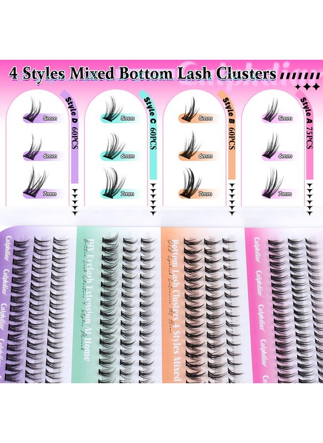 Bottom Lash Clusters DIY Eyelash Extensions 4 Styles Lower Lashes Wispy Bottom Individual Lashes 5-7mm Natural Thin Band Eyelash Clusters 195pcs for Bottom Lash Extension by calphdiar