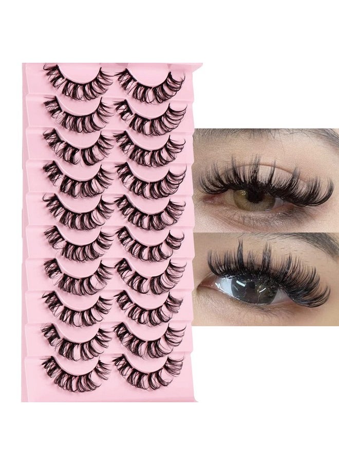 DSLONG 10 Pairs Cluster Lashes D Curl Russian Strip Lashes Fluffy False Eyelashes Individual Natural Wispy Lashes DIY Eyelashes Extension At Home (D01)