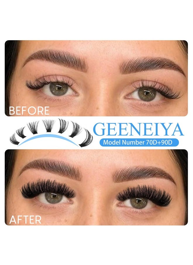 Geeneiya Wispy Lash Clusters Kit 70D+90D Lash Extension Kit 10-18mm Natural Cluster Eyelash Extensions Kit Individual Lashes with Waterproof Lash Bond and Seal Glue, Lash Tweezers (300PCS)