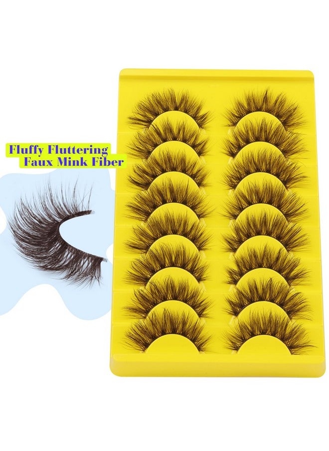 ALICE Brown Lashes False Lashes Natural Look Eyelashes Cat Eye Faux Mink Lashes with Clear Band Wispy Fake Eyelashes Lash Strips 8 Pairs