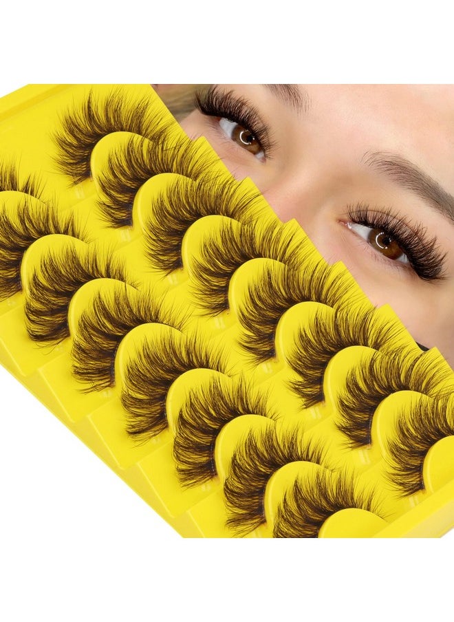 ALICE Brown Lashes False Lashes Natural Look Eyelashes Cat Eye Faux Mink Lashes with Clear Band Wispy Fake Eyelashes Lash Strips 8 Pairs