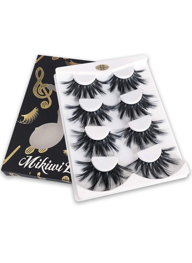 MIKIWI 25mm Lashes, Dramatic 6D Faux Mink Lashes, Fluffy Volume Eyelashes, Thick Crossed Lashes, Long Faux 25mm Mink Lashes (6D4-05)