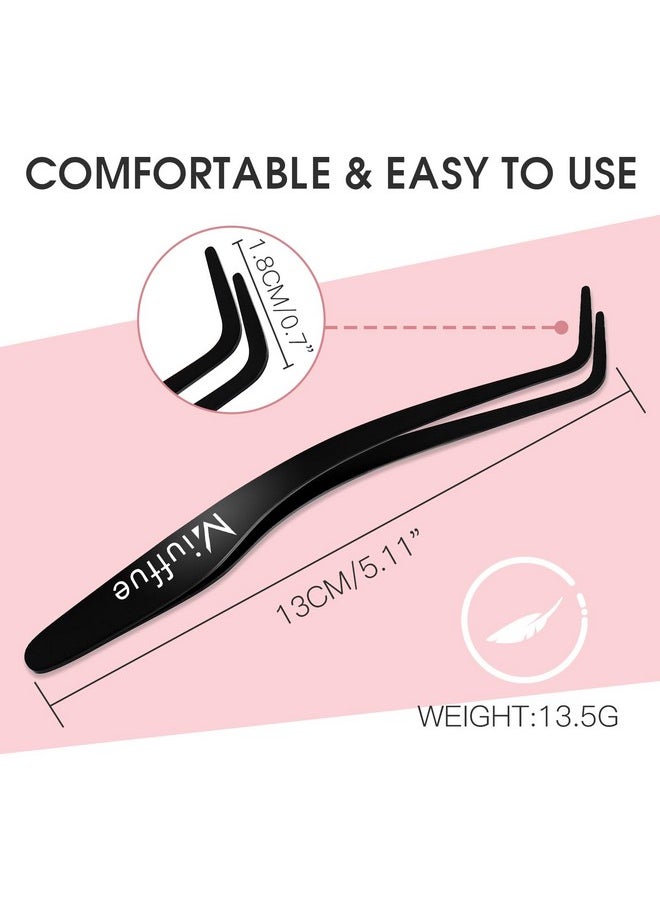 Miuffue Lash Applicator Tool DIY Eyelash Applicator Stainless Steel Curved Eyelash Tweezers for Cluster Lashes (Black)