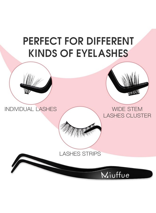 Miuffue Lash Applicator Tool DIY Eyelash Applicator Stainless Steel Curved Eyelash Tweezers for Cluster Lashes (Black)