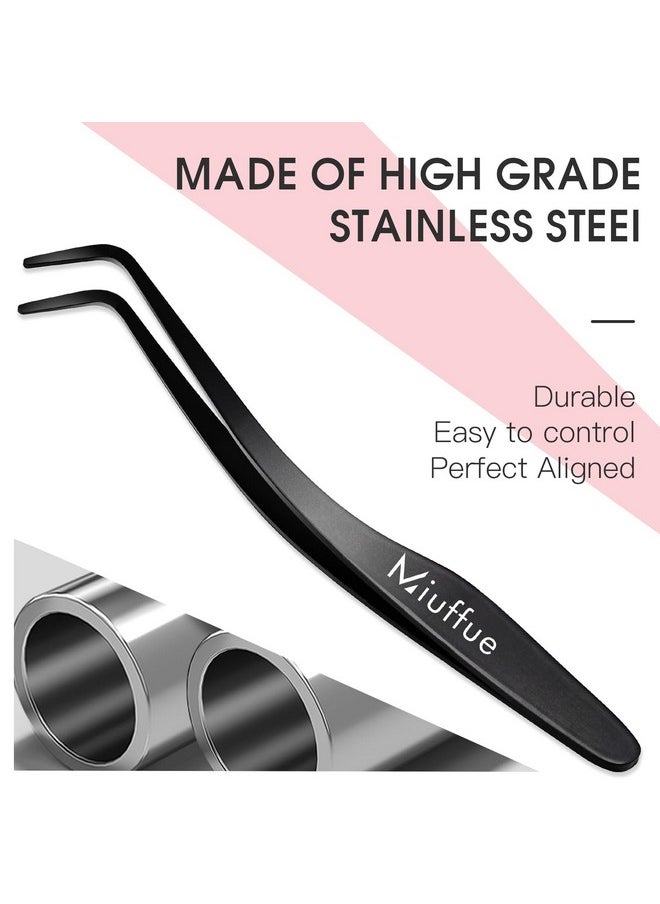 Miuffue Lash Applicator Tool DIY Eyelash Applicator Stainless Steel Curved Eyelash Tweezers for Cluster Lashes (Black)