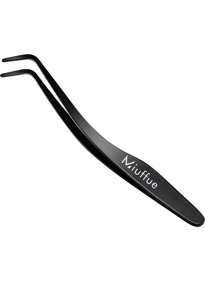 Miuffue Lash Applicator Tool DIY Eyelash Applicator Stainless Steel Curved Eyelash Tweezers for Cluster Lashes (Black)