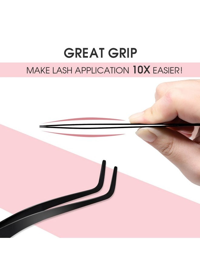 Miuffue Lash Applicator Tool DIY Eyelash Applicator Stainless Steel Curved Eyelash Tweezers for Cluster Lashes (Black)