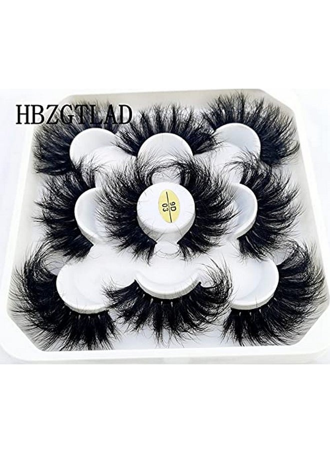 HBZGTLAD new 5 Pairs 25 mm 3d Mink Lashes Bulk Faux with Custom Natural Mink Lashes Pack Short Wholesales False Eyelashes (9D-03)