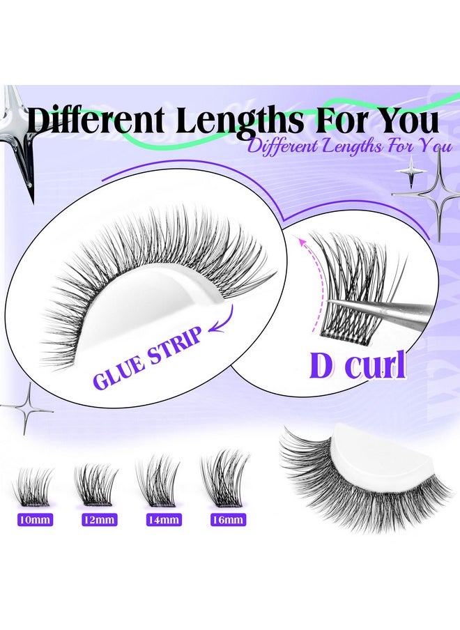wiwoseo Self Adhesive Lashes Clear Band Lashes Clusters No Glue Needed Self Adhesive Lash Clusters Pre Glued Eyelash Clusters Press on Lashes Resuable Eyelash Extensions without Glue