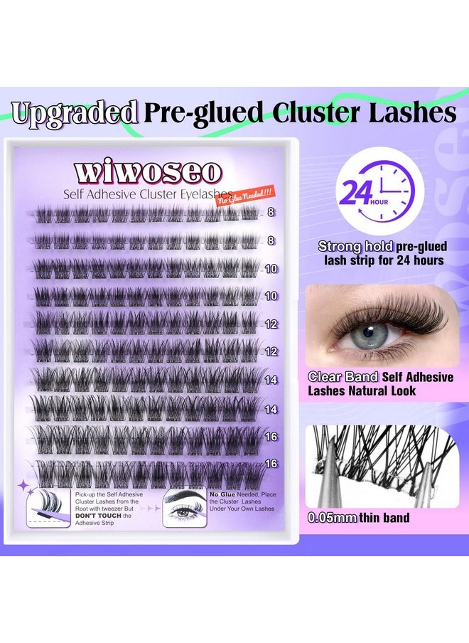 wiwoseo Self Adhesive Lashes Clear Band Lashes Clusters No Glue Needed Self Adhesive Lash Clusters Pre Glued Eyelash Clusters Press on Lashes Resuable Eyelash Extensions without Glue