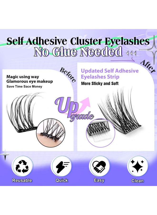 wiwoseo Self Adhesive Lashes Clear Band Lashes Clusters No Glue Needed Self Adhesive Lash Clusters Pre Glued Eyelash Clusters Press on Lashes Resuable Eyelash Extensions without Glue