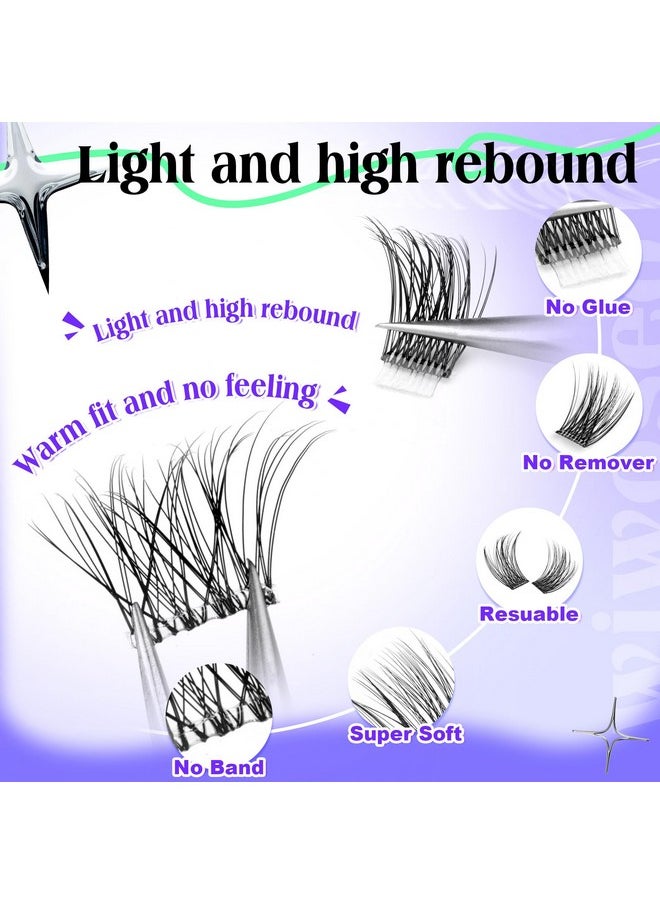 wiwoseo Self Adhesive Lashes Clear Band Lashes Clusters No Glue Needed Self Adhesive Lash Clusters Pre Glued Eyelash Clusters Press on Lashes Resuable Eyelash Extensions without Glue
