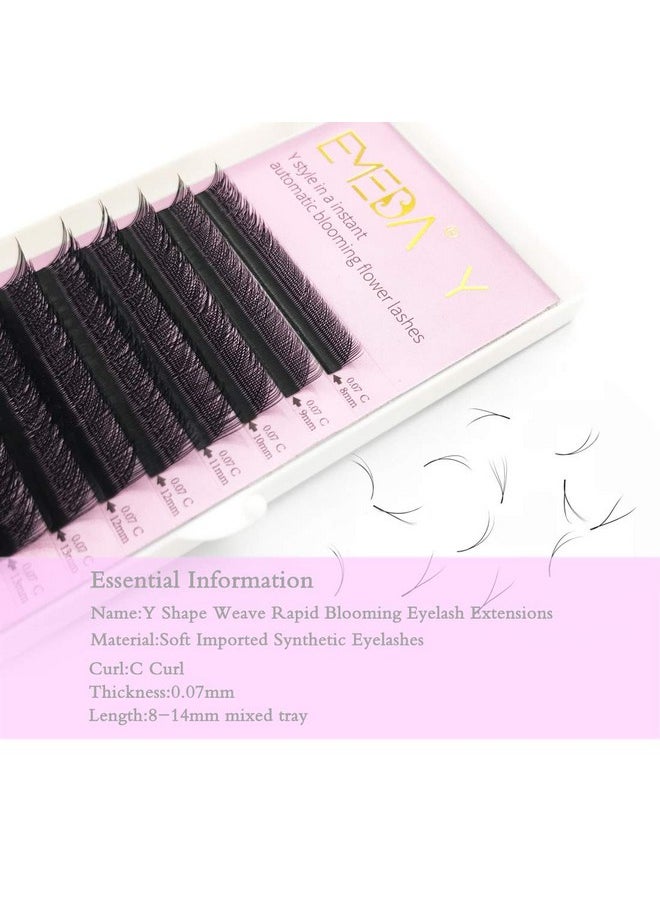 EMEDA Y Lash Extensions D Curl 0.07mm 8-14mm Mix Tray Premade Volume 2D Fans Eyelash Extension .07 Mix YY Type Wispies Soft Eye Lashes 8mm 9mm 10mm 11mm 12mm 13mm 14mm Supplies （0.07 D MIX 8-14mm）